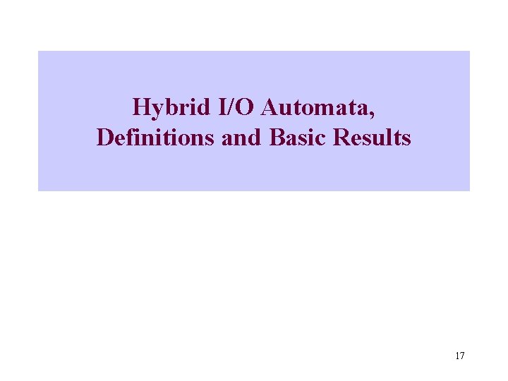 Hybrid I/O Automata, Definitions and Basic Results 17 