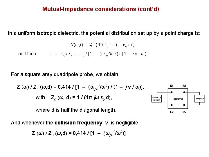 Mutual-Impedance considerations (cont’d) In a uniform isotropic dielectric, the potential distribution set up by