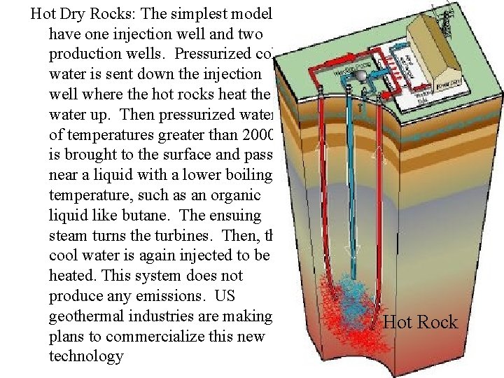 Hot Dry Rocks: The simplest models have one injection well and two production wells.