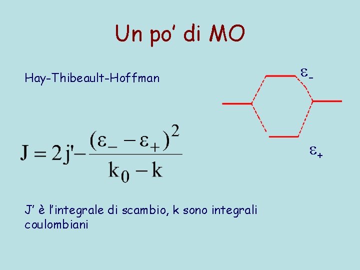 Un po’ di MO Hay-Thibeault-Hoffman - + J’ è l’integrale di scambio, k sono