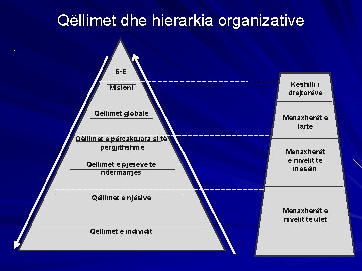 Qëllimet dhe hierarkia organizative. S-E Misioni Qëllimet globale Qëllimet e përcaktuara si të përgjithshme