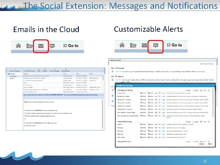 The Social Extension: Messages and Notifications Emails in the Cloud Customizable Alerts 18 