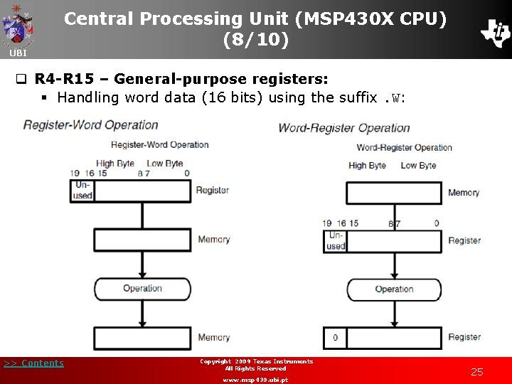 UBI Central Processing Unit (MSP 430 X CPU) (8/10) q R 4 -R 15