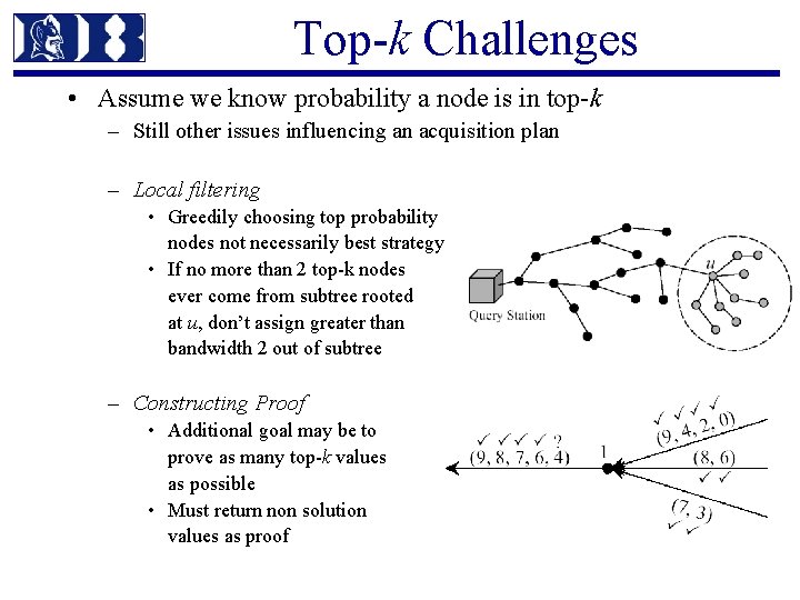 Top-k Challenges • Assume we know probability a node is in top-k – Still