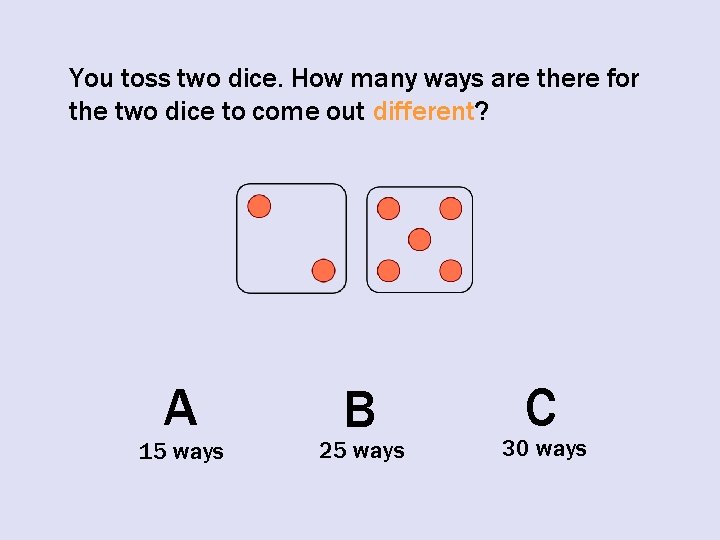 You toss two dice. How many ways are there for the two dice to