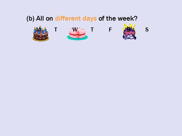 (b) All on different days of the week? M T W T F S