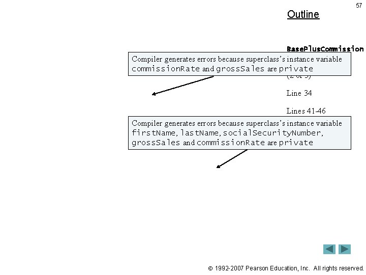 Outline 57 Base. Plus. Commission Compiler generates errors because superclass’s Employee 2. java instance