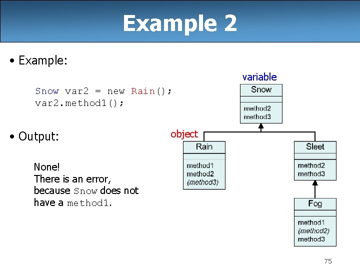 Example 2 • Example: variable Snow var 2 = new Rain(); var 2. method