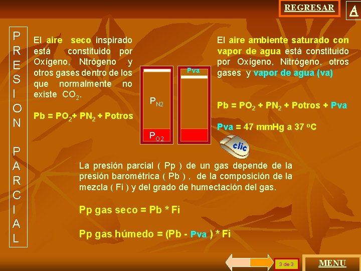 REGRESAR P R E S I O N El aire seco inspirado está constituido