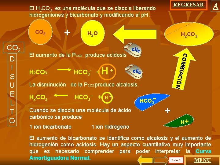 REGRESAR El H 2 CO 3 es una molécula que se disocia liberando. .