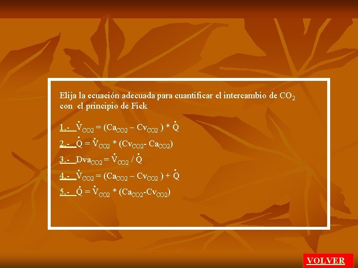 Elija la ecuación adecuada para cuantificar el intercambio de CO 2 con el principio