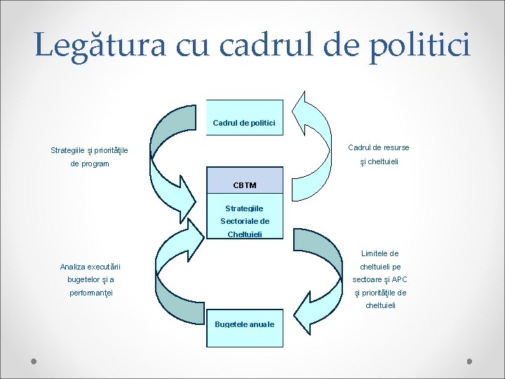 Legătura cu cadrul de politici Cadrul de politici Strategiile şi priorităţile Cadrul de resurse