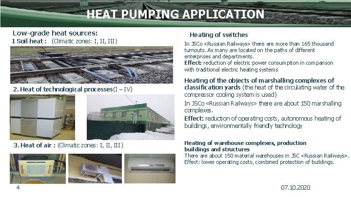 HEAT PUMPING APPLICATION Low-grade heat sources: 1 Soil heat : (Climatic zones: I, III)