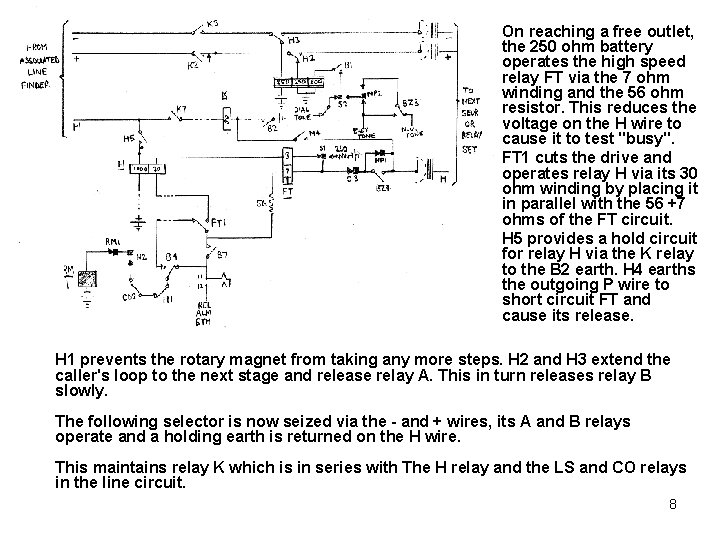 On reaching a free outlet, the 250 ohm battery operates the high speed relay