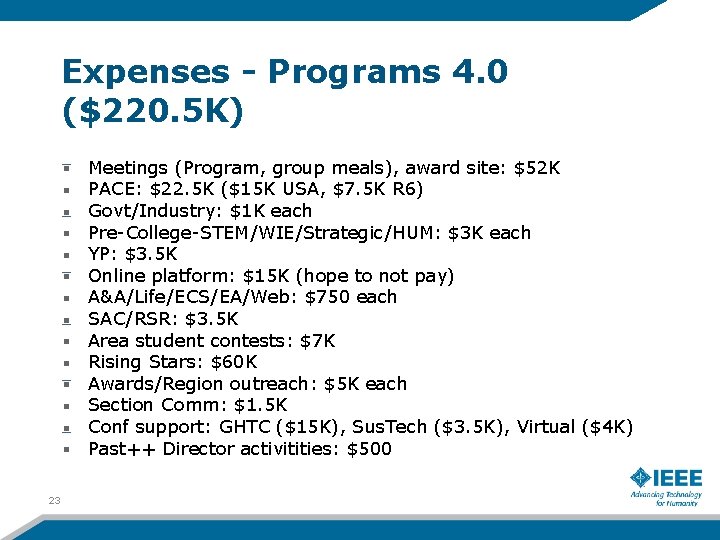 Expenses - Programs 4. 0 ($220. 5 K) Meetings (Program, group meals), award site: