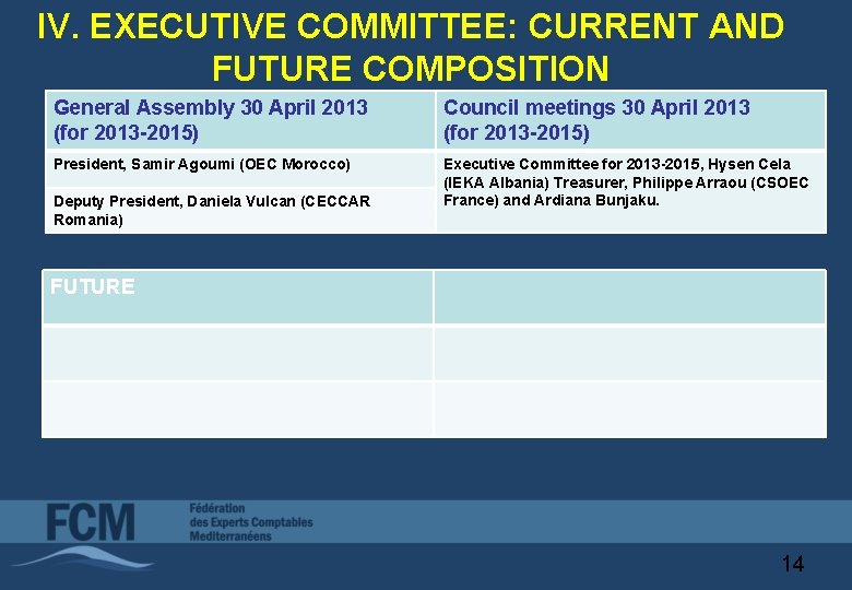 IV. EXECUTIVE COMMITTEE: CURRENT AND FUTURE COMPOSITION General Assembly 30 April 2013 (for 2013
