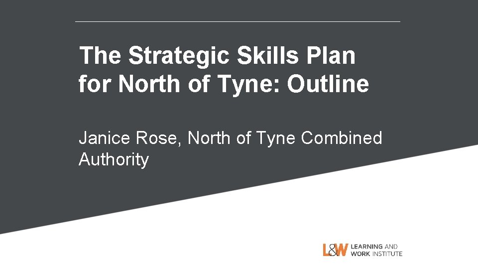 The Strategic Skills Plan for North of Tyne: Outline Janice Rose, North of Tyne