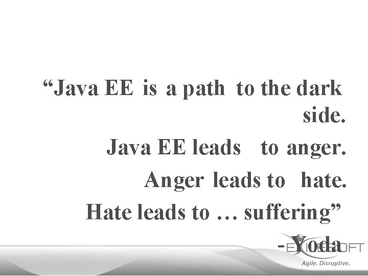 “Java EE is a path to the dark side. Java EE leads to anger.