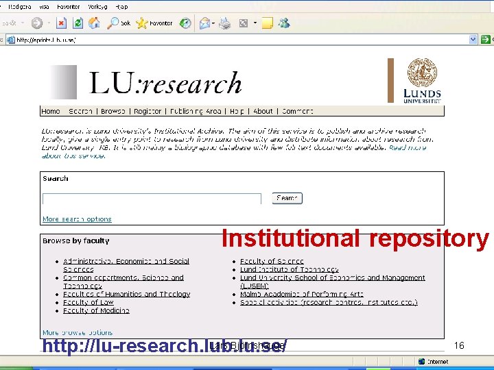 Institutional repository Lars Björnshauge http: //lu-research. lub. lu. se/ 16 