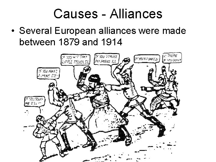 Causes - Alliances • Several European alliances were made between 1879 and 1914 