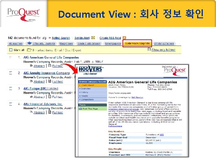 Document View : 회사 정보 확인 