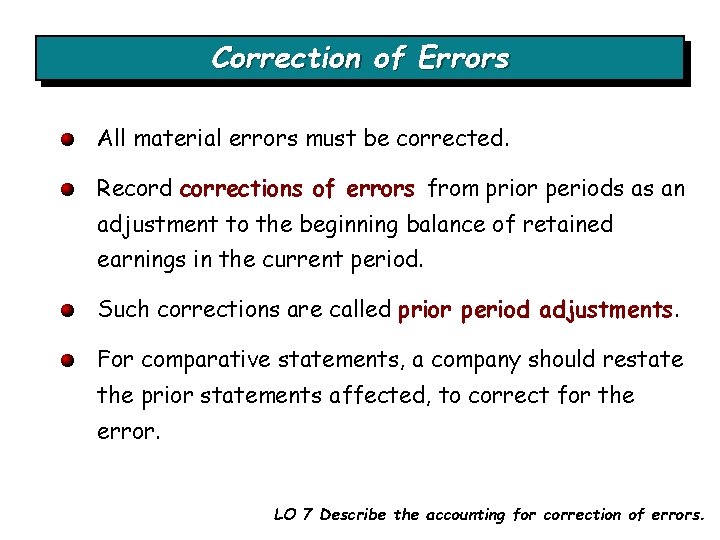 Correction of Errors All material errors must be corrected. Record corrections of errors from