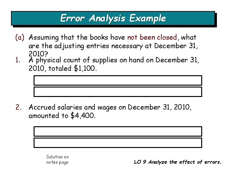 Error Analysis Example (a) Assuming that the books have not been closed, what are