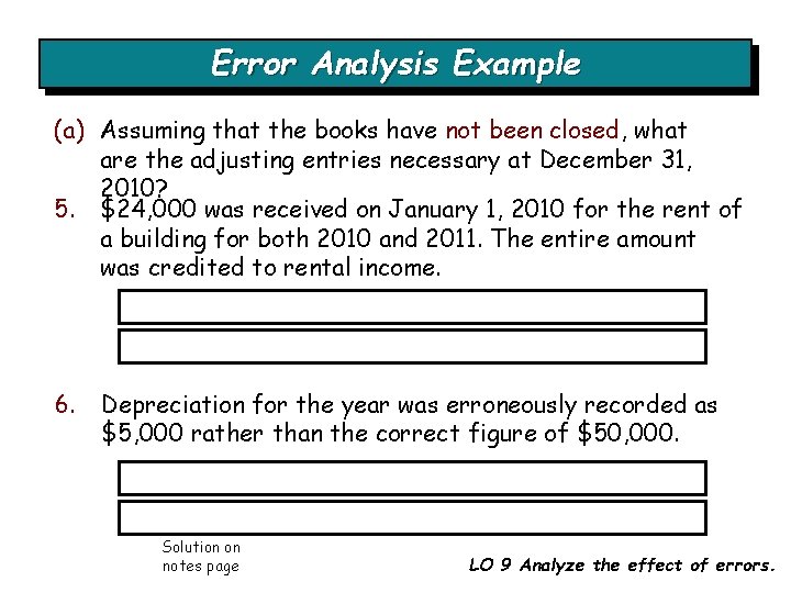 Error Analysis Example (a) Assuming that the books have not been closed, what are Error Analysis Example (a) Assuming that the books have not been closed, what are