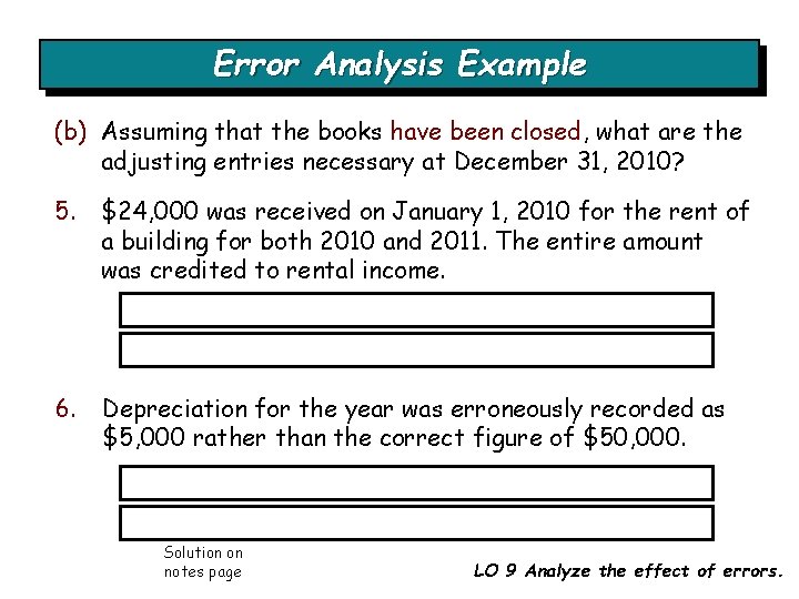 Error Analysis Example (b) Assuming that the books have been closed, what are the