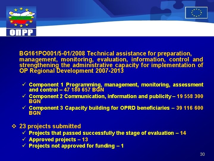 BG 161 PO 001/5 -01/2008 Technical assistance for preparation, management, monitoring, evaluation, information, control