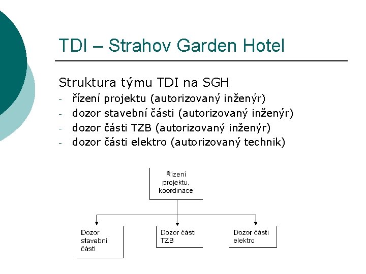 TDI – Strahov Garden Hotel Struktura týmu TDI na SGH - řízení projektu (autorizovaný