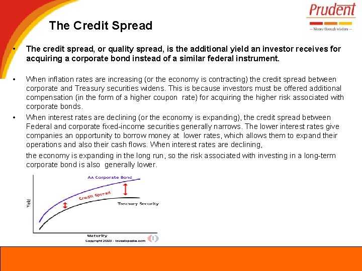 The Credit Spread • The credit spread, or quality spread, is the additional yield