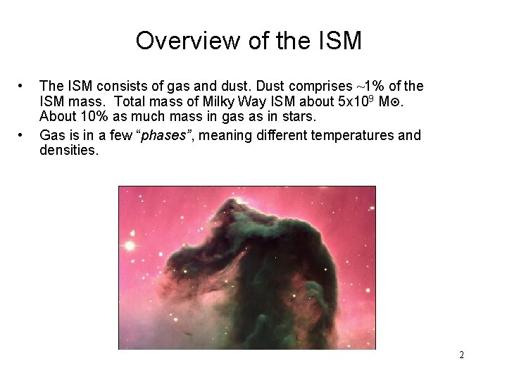 Overview of the ISM • • The ISM consists of gas and dust. Dust