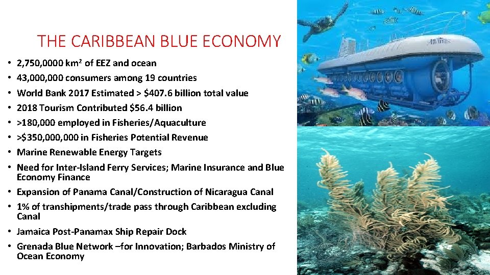 THE CARIBBEAN BLUE ECONOMY • • • 2, 750, 0000 km 2 of EEZ