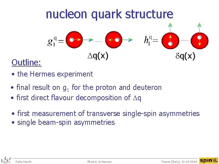nucleon quark structure Outline: Dq(x) dq(x) • the Hermes experiment • final result on