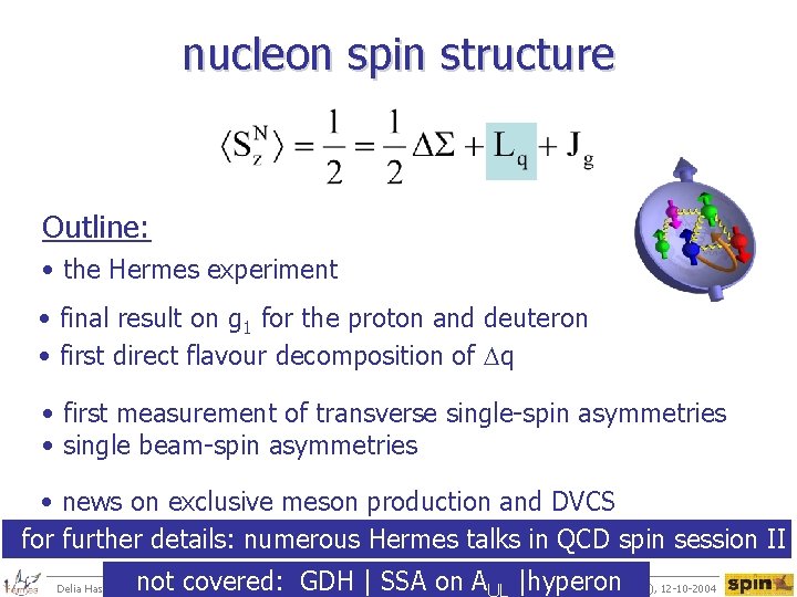 nucleon spin structure Outline: • the Hermes experiment • final result on g 1