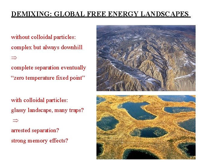 DEMIXING: GLOBAL FREE ENERGY LANDSCAPES without colloidal particles: complex but always downhill complete separation DEMIXING: GLOBAL FREE ENERGY LANDSCAPES without colloidal particles: complex but always downhill complete separation