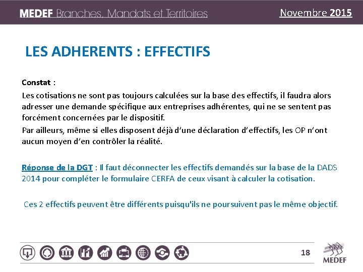 Novembre 2015 LES ADHERENTS : EFFECTIFS Constat : Les cotisations ne sont pas toujours