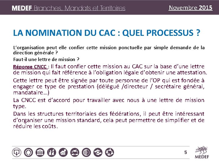 Novembre 2015 LA NOMINATION DU CAC : QUEL PROCESSUS ? L’organisation peut elle confier