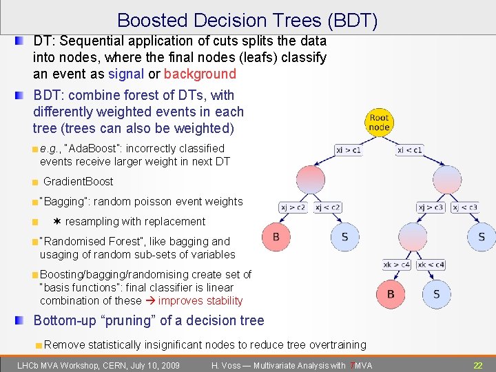 Boosted Decision Trees (BDT) DT: Sequential application of cuts splits the data into nodes,