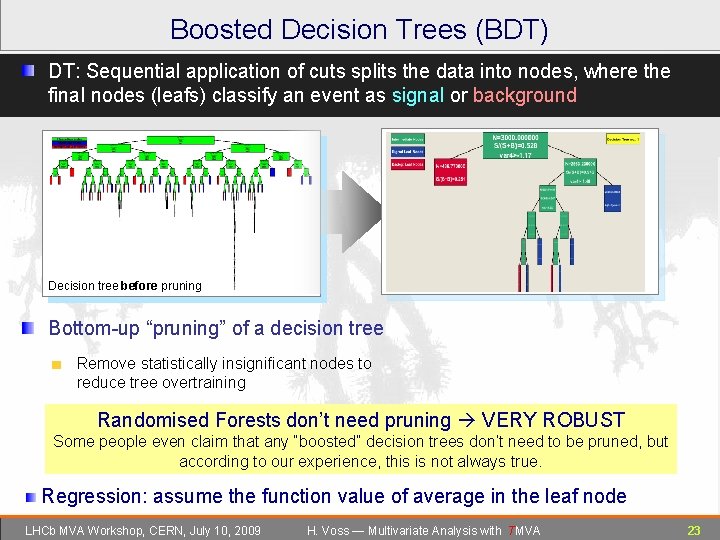 Boosted Decision Trees (BDT) DT: Sequential application of cuts splits the data into nodes,