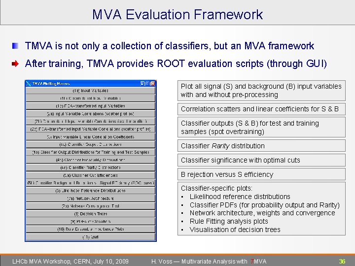 MVA Evaluation Framework TMVA is not only a collection of classifiers, but an MVA