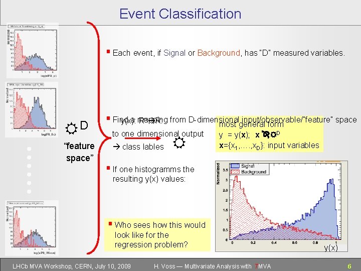Event Classification § Each event, if Signal or Background, has “D” measured variables. D