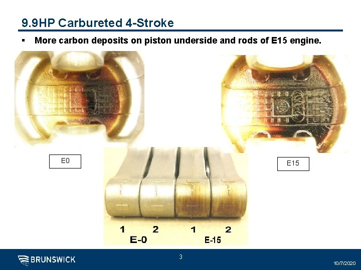 9. 9 HP Carbureted 4 -Stroke § More carbon deposits on piston underside and
