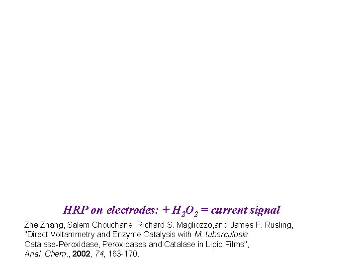 HRP on electrodes: + H 2 O 2 = current signal Zhe Zhang, Salem