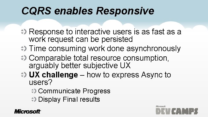 CQRS enables Responsive Response to interactive users is as fast as a work request