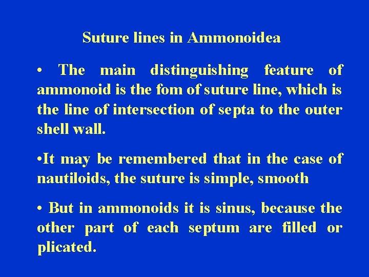 Suture lines in Ammonoidea • The main distinguishing feature of ammonoid is the fom