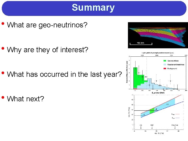 Summary • What are geo-neutrinos? • Why are they of interest? • What has