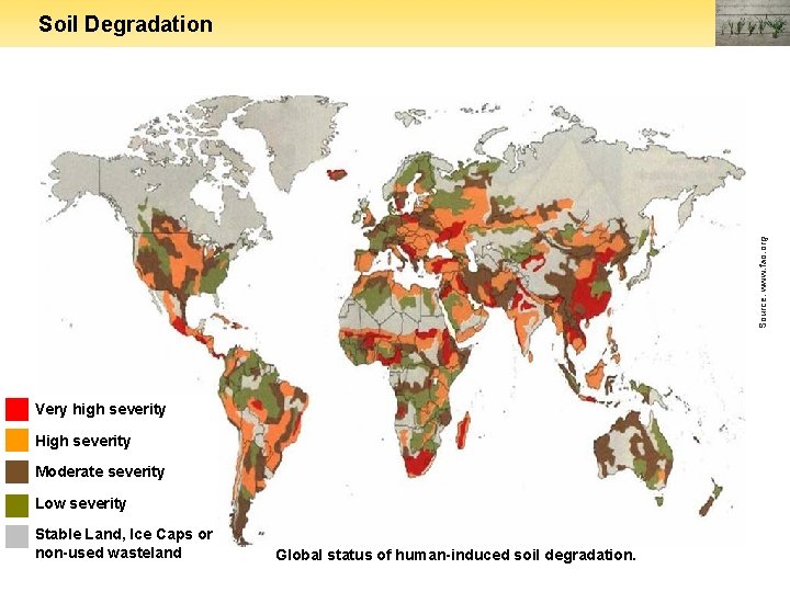 Source: www. fao. org Soil Degradation Very high severity High severity Moderate severity Low