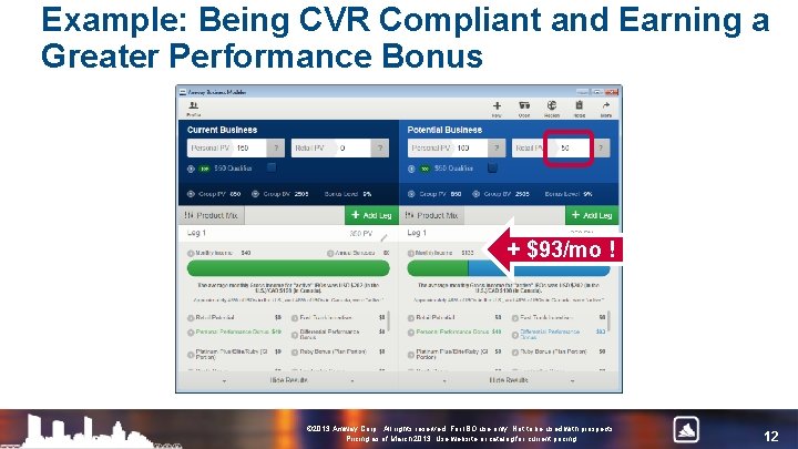 Example: Being CVR Compliant and Earning a Greater Performance Bonus + $93/mo ! ©